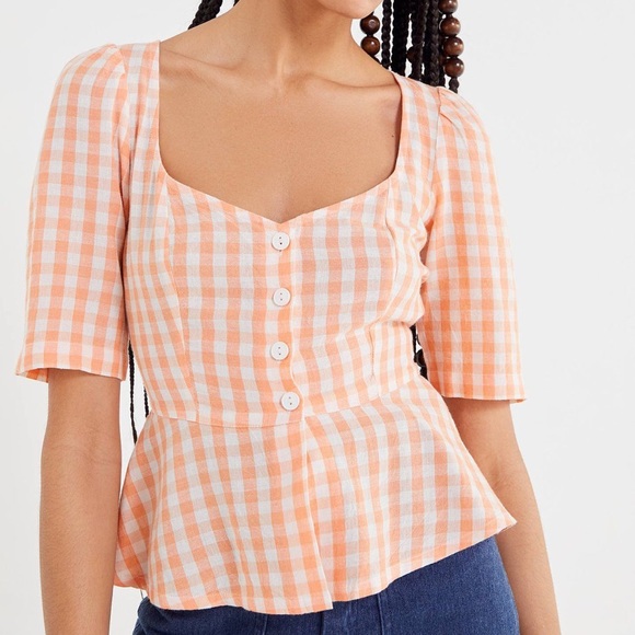 Urban Outfitters Tops - Urban Outfitters peach gingham sweetheart blouse